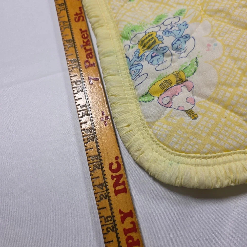 Vintage 1983 Smurfs Quilted Baby Changing Pad Yellow Gingham Dundee 26x15 Pocket
